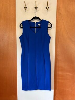 Calvin Klein Bold Cobalt Sheath Fitted Midi Dress, size 12